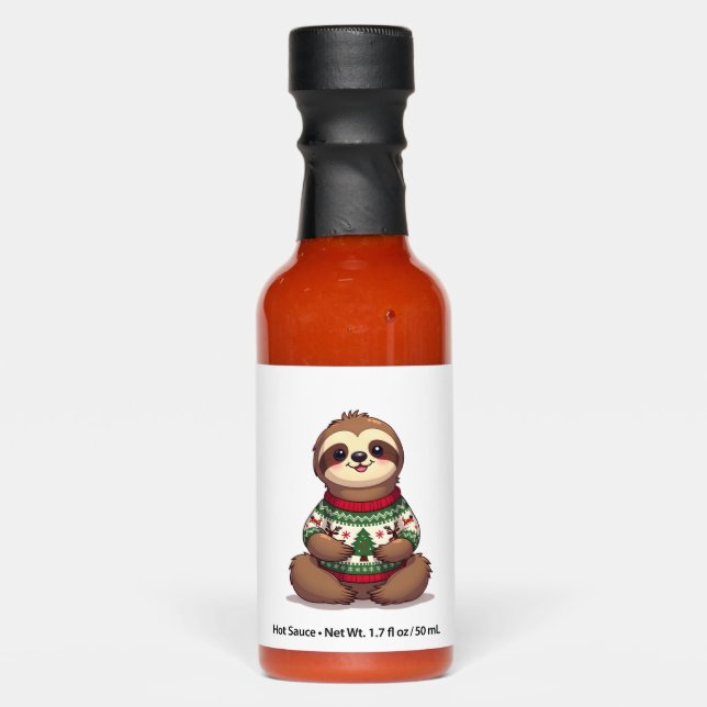 Cute Funny Sloth Ugly Christmas Xmas Sloth (2) Hot Sauces (Front)