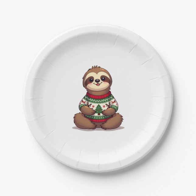 Cute Funny Sloth Ugly Christmas Xmas Sloth (2) Paper Plates (Front)