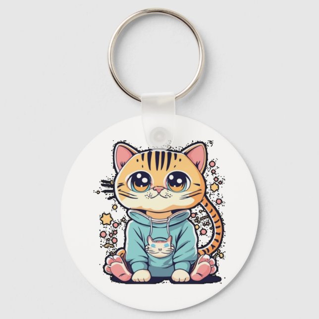Cute funny small kitten Chiffon Top Keychain (Front)