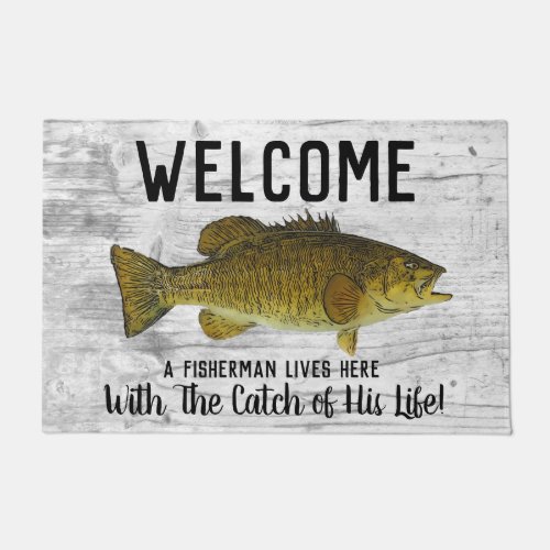 Cute Funny Smallmouth Bass Welcome Fishing Quote D Doormat