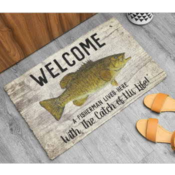 Cute Funny Smallmouth Bass Welcome Fishing Quote Doormat by TheShirtBox at Zazzle