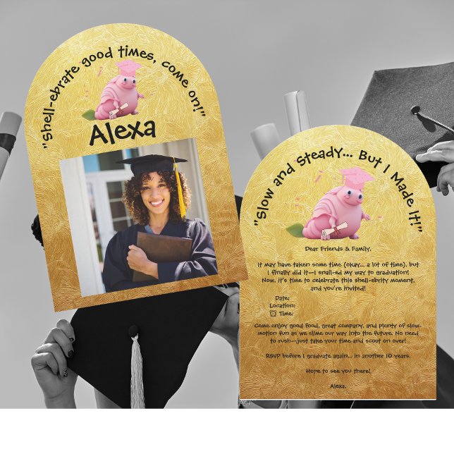 Cute Funny Snail Photo Graduation Party  Invitation (Creator Uploaded)