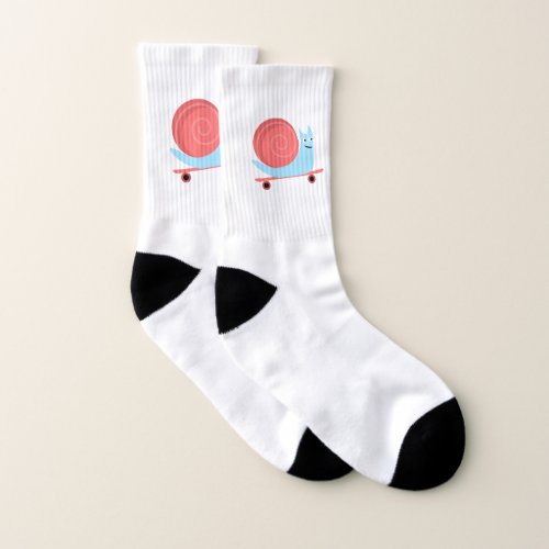 Cute funny snail rides on skateboard socks