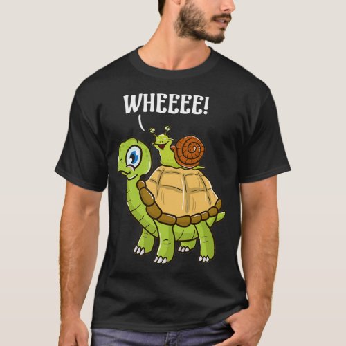 Cute Funny Snail Riding on Turtle Yelling Wheee T_Shirt