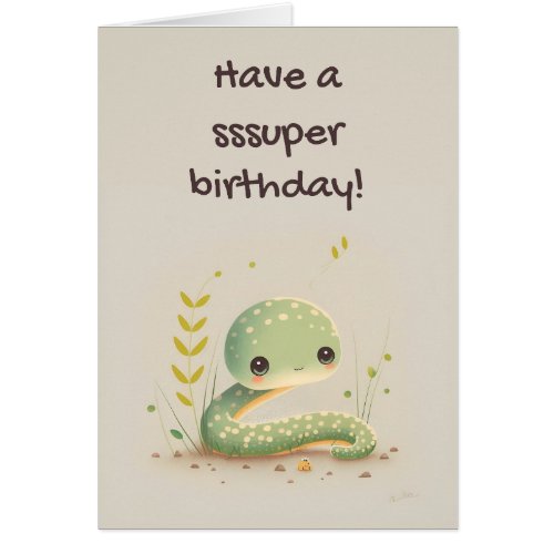 Cute Funny Snake Cartoon Birthday Card