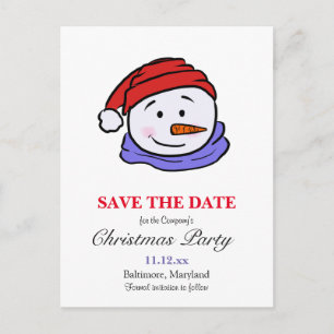 Cute Funny Snowman Drawing   Christmas Party Postcard