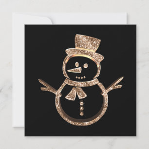 Cute Funny Snowman Modern Black and Gold Christmas Holiday Card