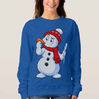 Cute Funny Snowman Picking a Carrot or Icicle Nose Sweatshirt