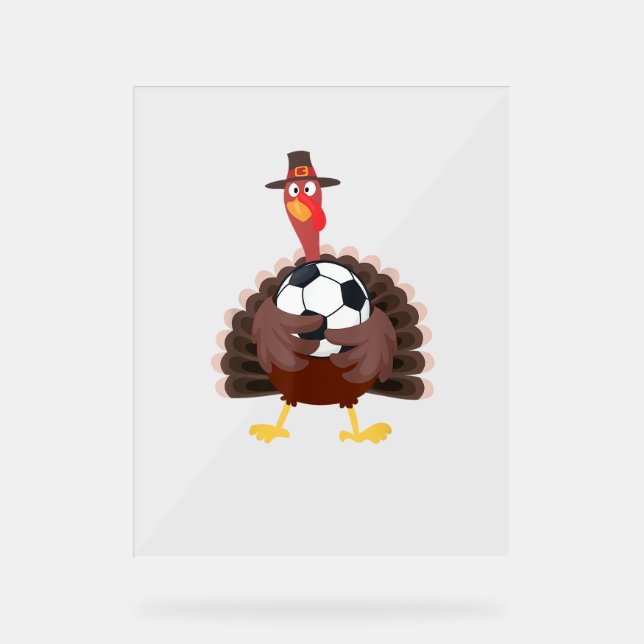Cute Funny Soccer Thanksgiving Turkey Boys  Acrylic Sign (Front)