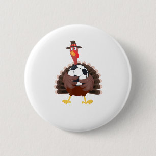Cute Funny Soccer Thanksgiving Turkey Boys Button