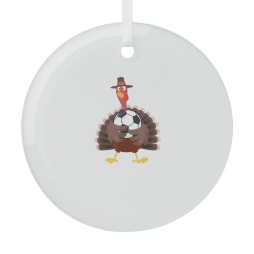 Cute Funny Soccer Thanksgiving Turkey Boys  Glass Ornament