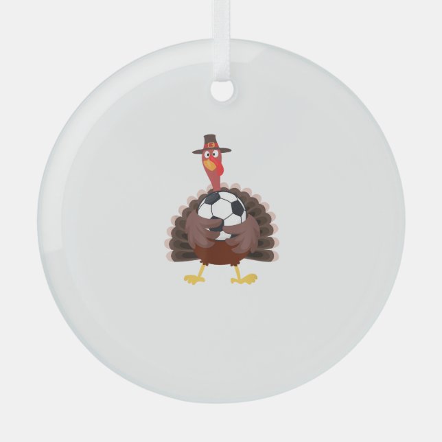 Cute Funny Soccer Thanksgiving Turkey Boys  Glass Ornament (Front)