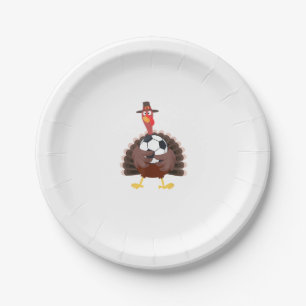 Cute Funny Soccer Thanksgiving Turkey Boys Paper Plates