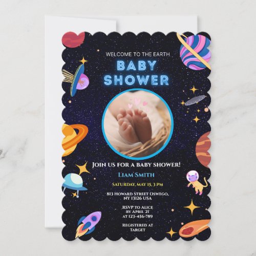 Cute  funny space illust Baby Shower Invitation