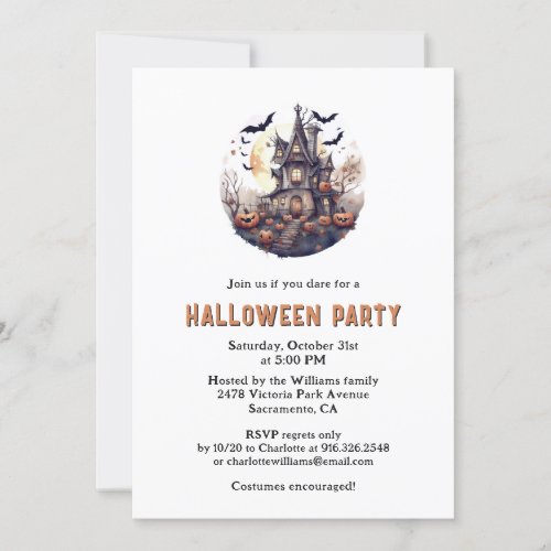 Cute Funny Spooky Pumpkins Bats Halloween Party Invitation