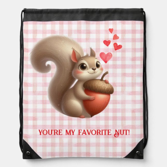Cute funny squirrel Valentine's Day Drawstring Bag (Front)