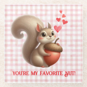 Cute funny squirrel Valentine's Day Glass Coaster