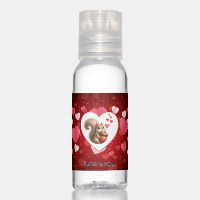 Cute funny squirrel Valentine's Day Hand Sanitizer (Front)