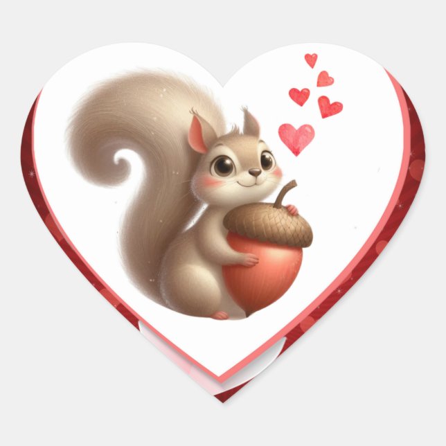 Cute funny squirrel Valentine's Day Heart Sticker (Front)
