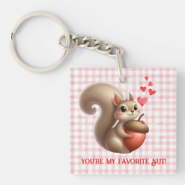 Cute funny squirrel Valentine's Day Keychain (Front)