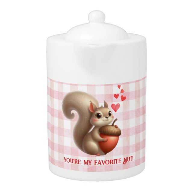 Cute funny squirrel Valentine's Day Teapot (Front)