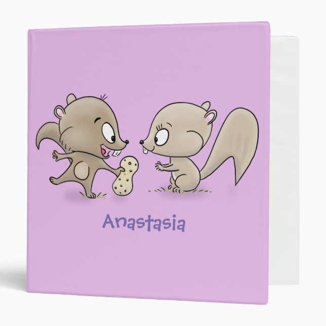 Cute funny squirrels cartoon illustration 3 ring binder (Front/Inside)