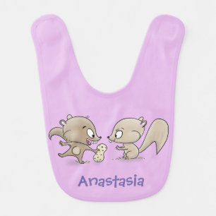Cute funny squirrels cartoon illustration baby bib