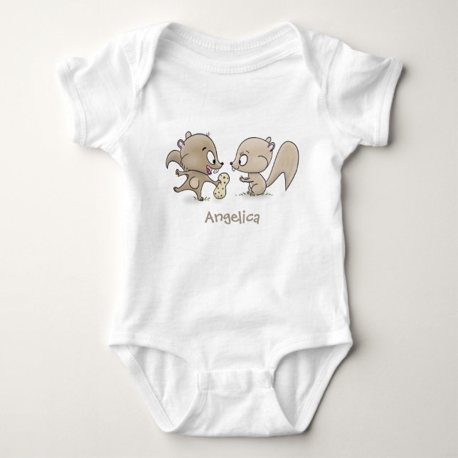 Cute funny squirrels cartoon illustration baby bodysuit (Front)