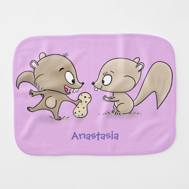 Cute funny squirrels cartoon illustration baby burp cloth (Front Horizontal)