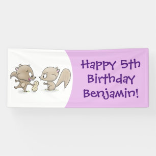 Cute funny squirrels cartoon illustration banner