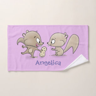Cute funny squirrels cartoon illustration bath towel set