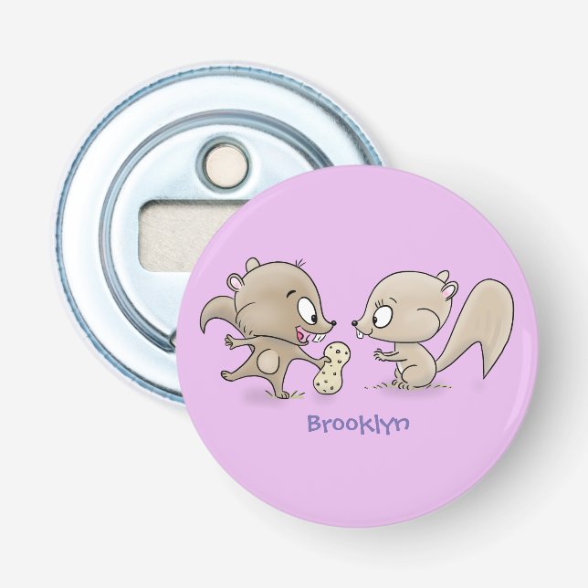 Cute funny squirrels cartoon illustration bottle opener (Front)