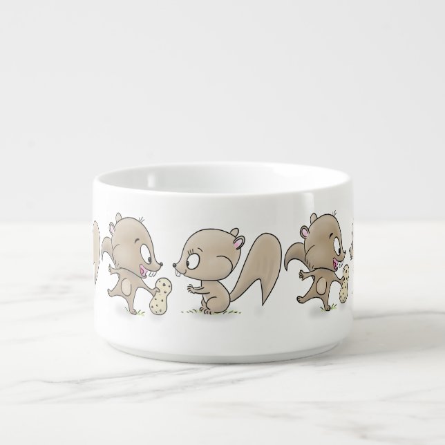 Cute funny squirrels cartoon illustration bowl (Center)