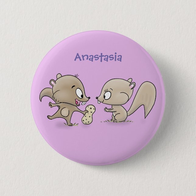 Cute funny squirrels cartoon illustration button (Front)