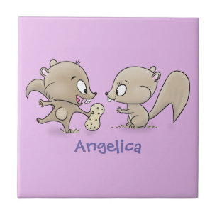 Cute funny squirrels cartoon illustration ceramic tile