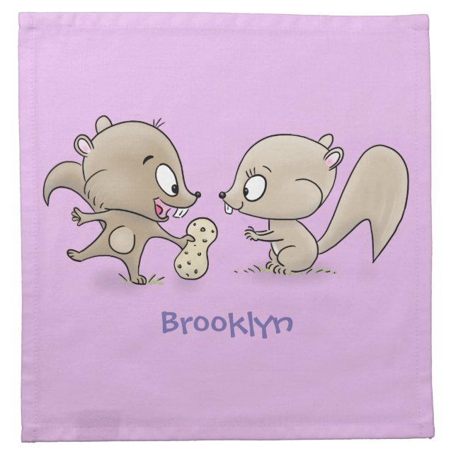 Cute funny squirrels cartoon illustration cloth napkin (Front)
