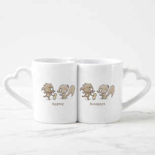 Cute funny squirrels cartoon illustration coffee mug set