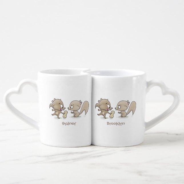 Cute funny squirrels cartoon illustration coffee mug set (Back Nesting)
