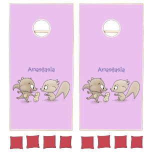 Cute funny squirrels cartoon illustration cornhole set
