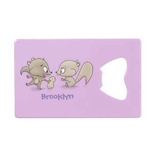 Cute funny squirrels cartoon illustration credit card bottle opener