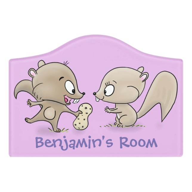 Cute funny squirrels cartoon illustration door sign (Small Crest Front)