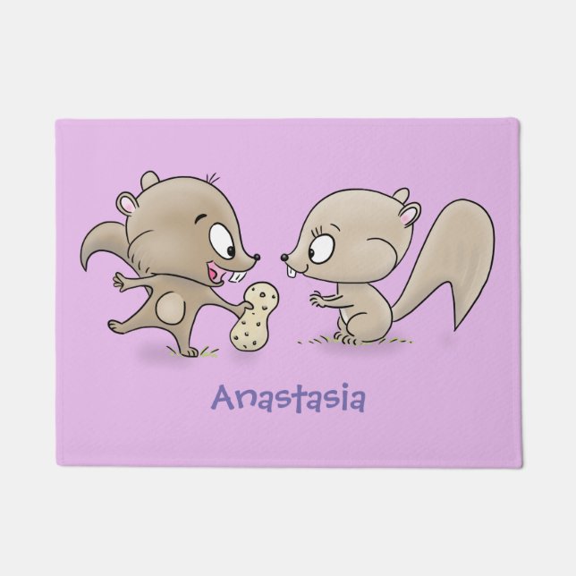 Cute funny squirrels cartoon illustration doormat (Front)