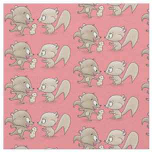 Cute funny squirrels cartoon illustration fabric