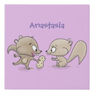 Cute funny squirrels cartoon illustration faux canvas print