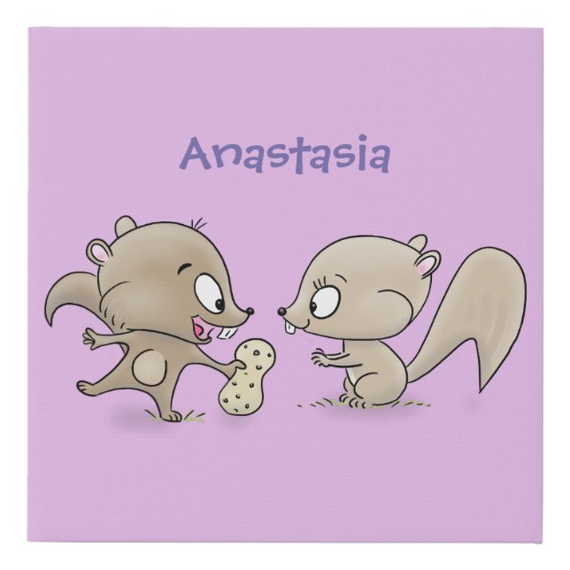 Cute funny squirrels cartoon illustration faux canvas print (Front)