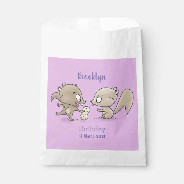 Cute funny squirrels cartoon illustration favor bag (Front)