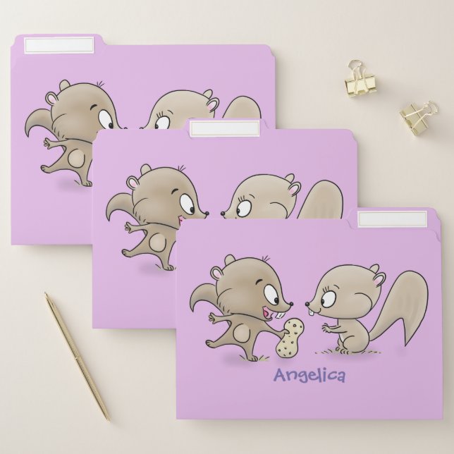 Cute funny squirrels cartoon illustration file folder (Set)
