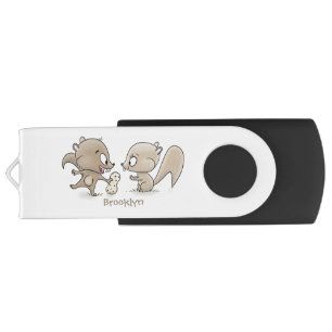 Cute funny squirrels cartoon illustration flash drive