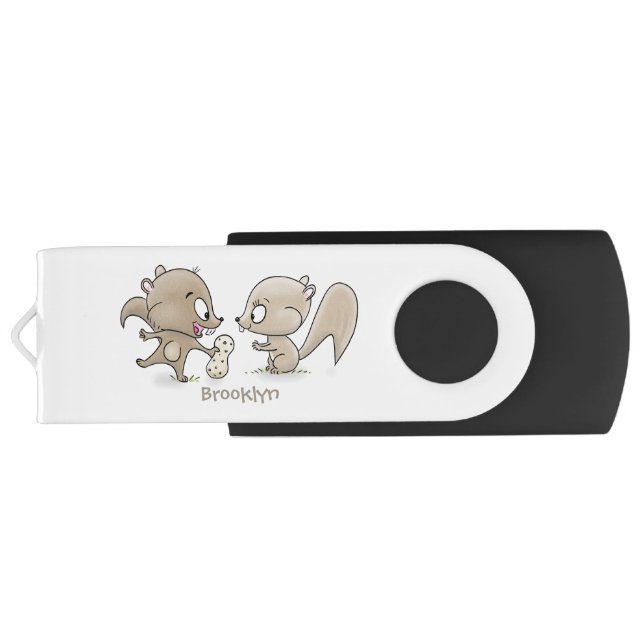 Cute funny squirrels cartoon illustration flash drive (Back)
