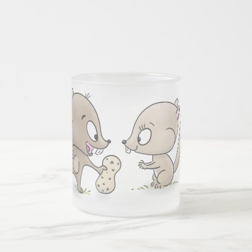 Cute funny squirrels cartoon illustration frosted glass coffee mug